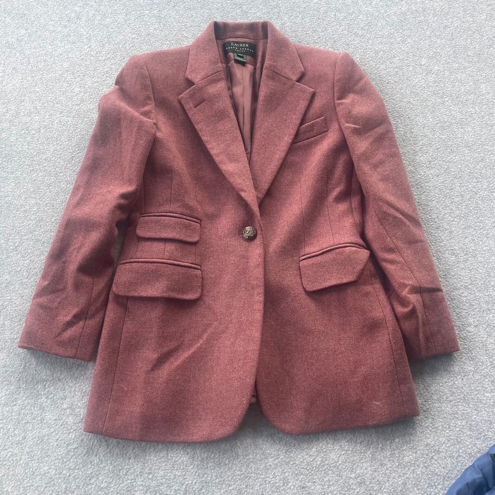 Lauren Ralph Lauren 100% Wool Pink Equestrian Crest Button Blazer Petite 2P